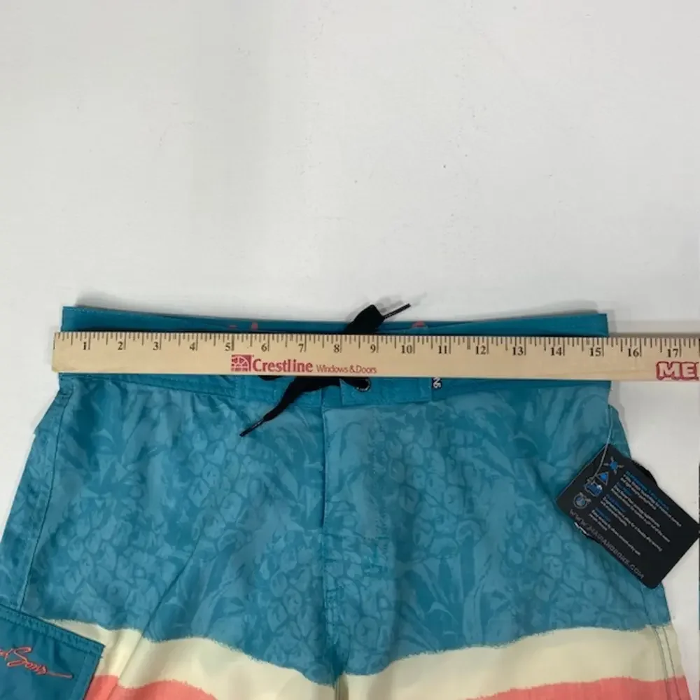 Maui and Sons Board Shorts Pineapple Haze Swim Trunks Striped Mens Size 30‎